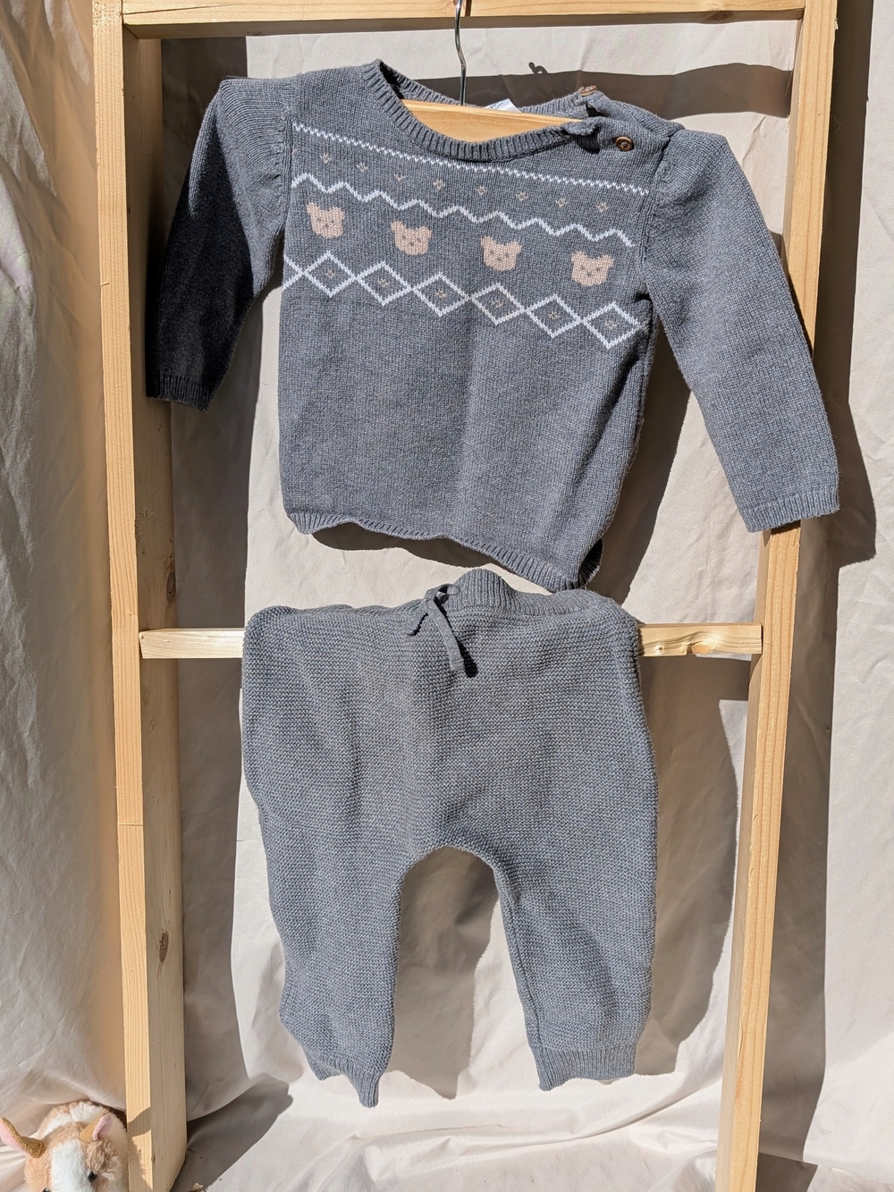 Carter's Grey Knit Bear Sweater & Jogger Set
